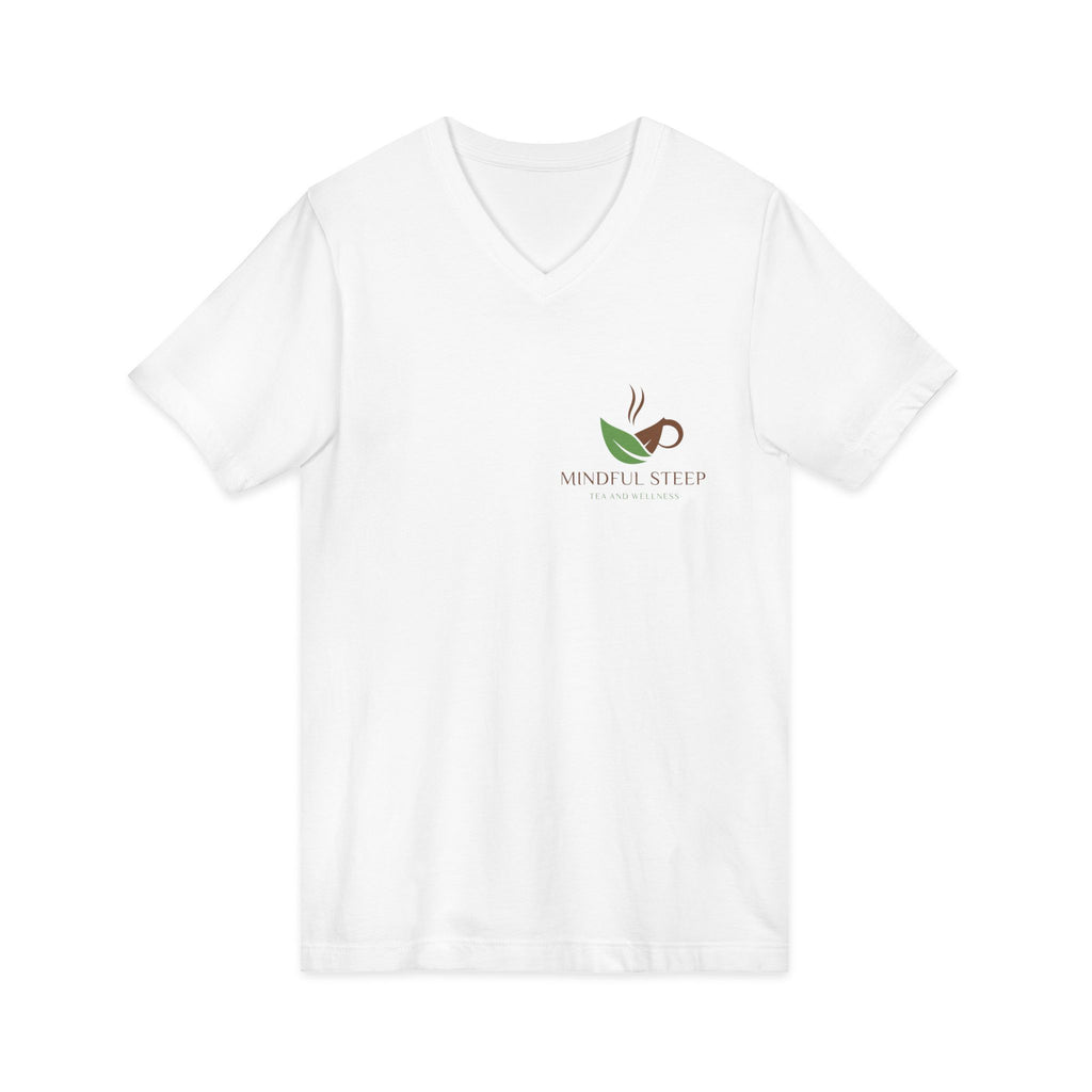 Mindful Steep Tea V-Neck Tee — 'Slow Down, Steep Deeper' Relaxation Shirt