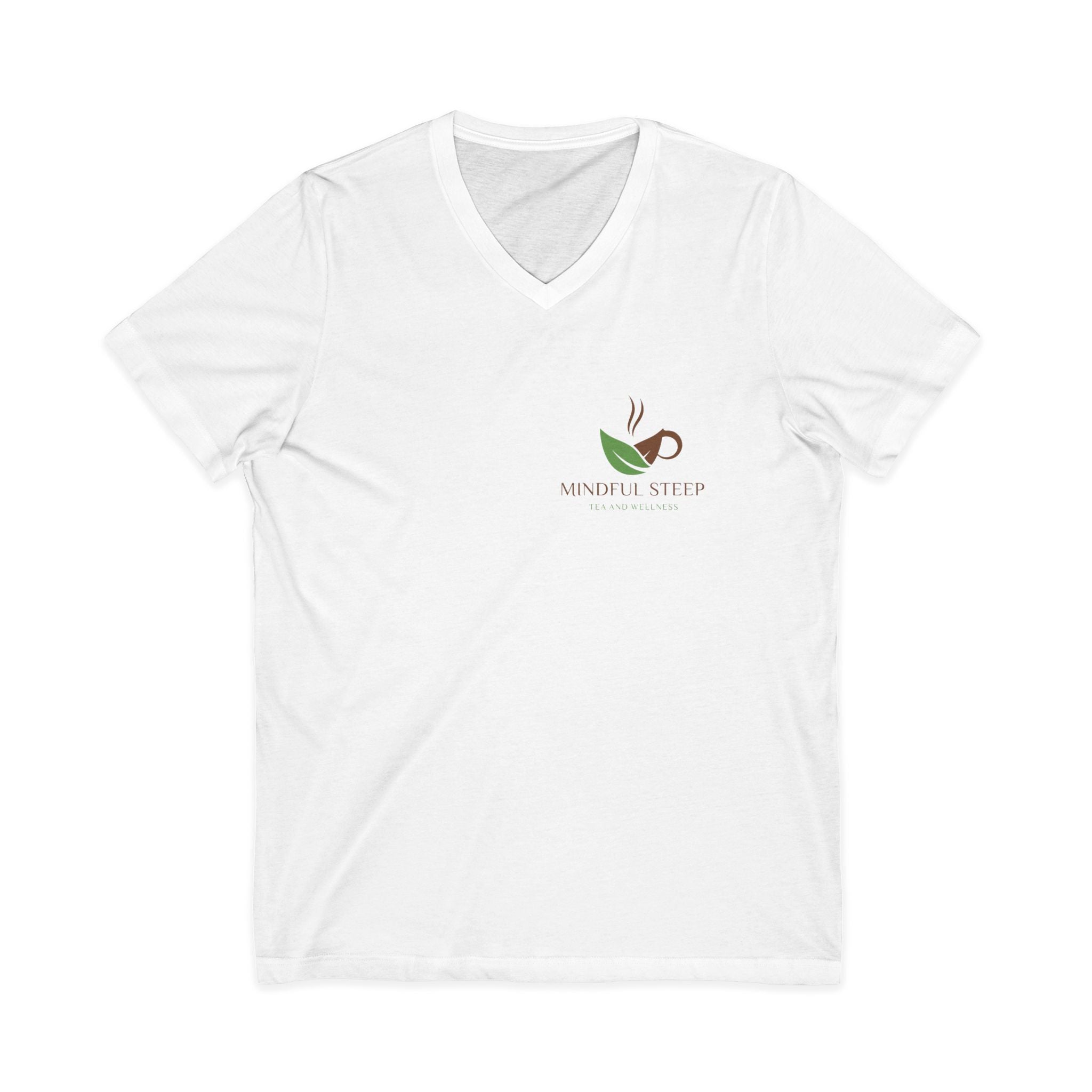 Mindful Steep Tea V-Neck Tee — 'Slow Down, Steep Deeper' Relaxation Shirt