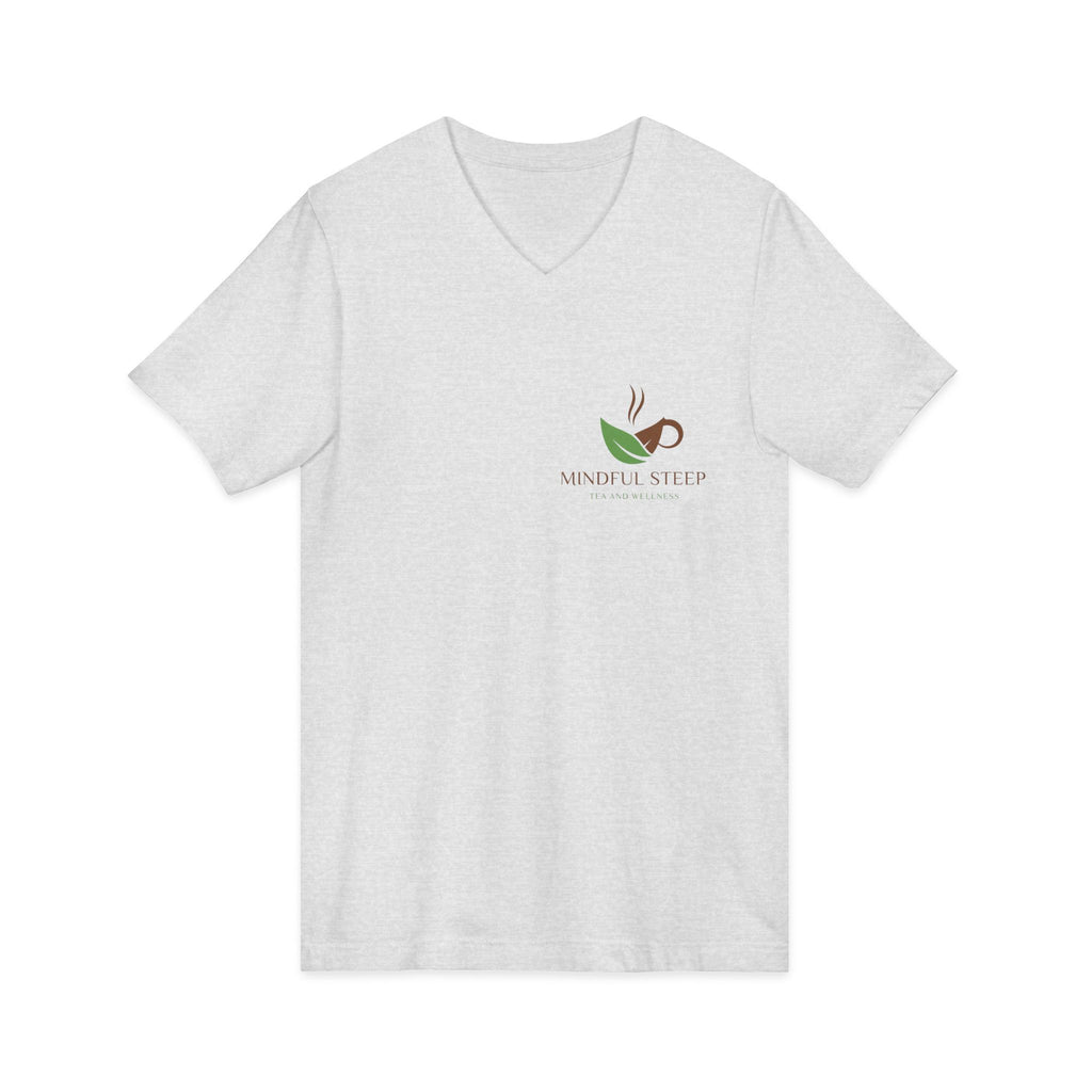 Mindful Steep Tea V-Neck Tee — 'Slow Down, Steep Deeper' Relaxation Shirt