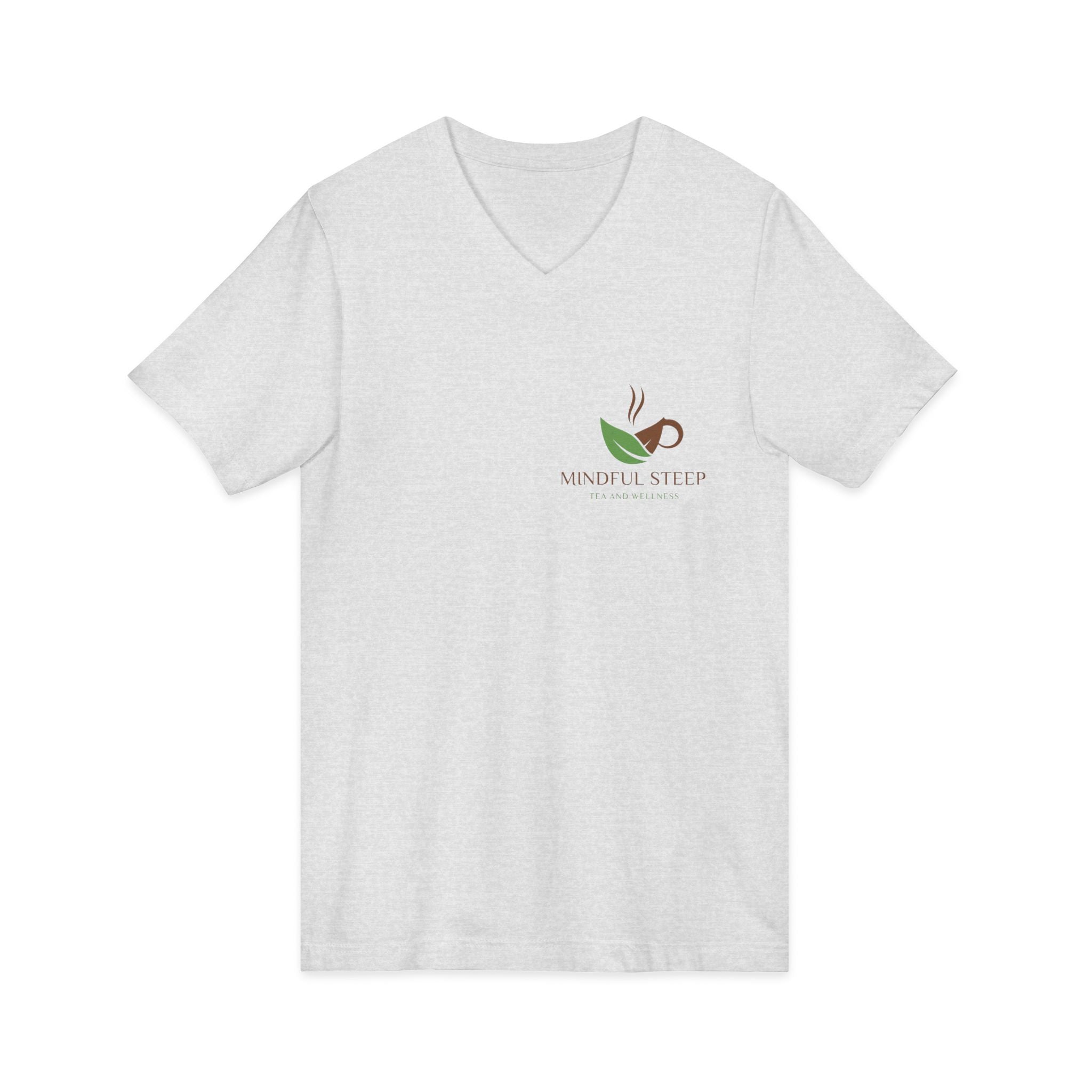 Mindful Steep Tea V-Neck Tee — 'Slow Down, Steep Deeper' Relaxation Shirt