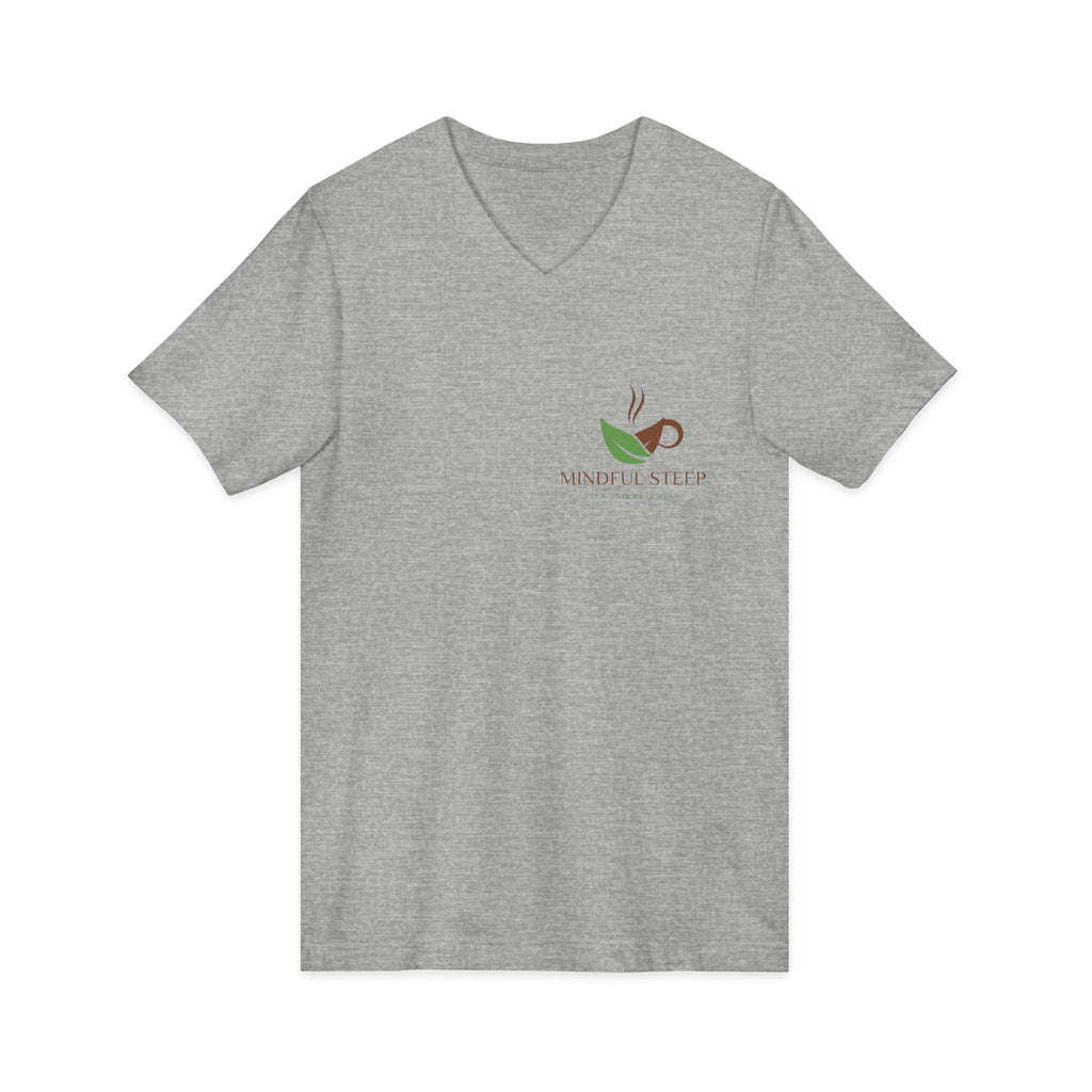 Mindful Steep Tea V-Neck Tee — 'Slow Down, Steep Deeper' Relaxation Shirt
