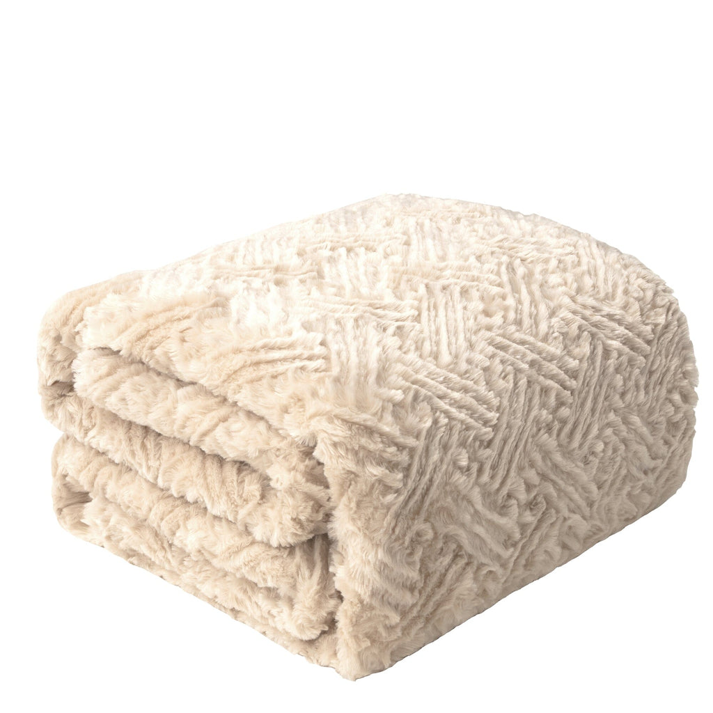 DaDalogy Bedding Champagne Ivory Faux Fur Throw Blanket