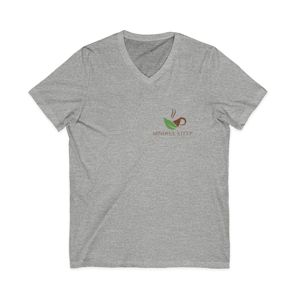 Mindful Steep Tea V-Neck Tee — 'Slow Down, Steep Deeper' Relaxation Shirt